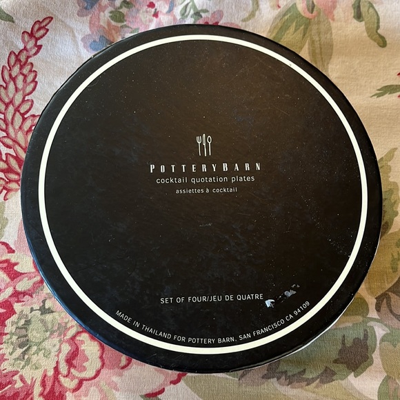 POTTERY BARN Cocktail Plate Set-of-4 White Porcelain Black "Cocktail Quotations" - Picture 5 of 15